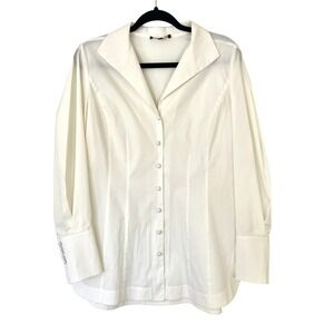 Lafayette 148 New York Ivory Button Up‎ Shirt $448 Elegant Cuffs Women's Size 8